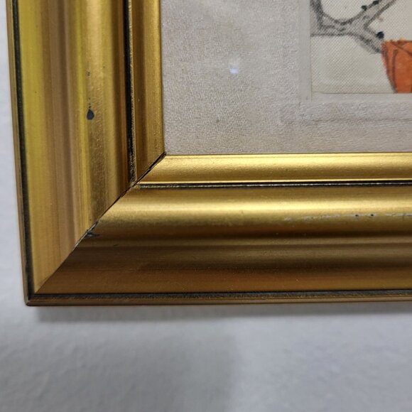 Vtg Signed Chinese Watercolor Painting on Silk Paper Floral Butterfly Gold Frame - Picture 10 of 11